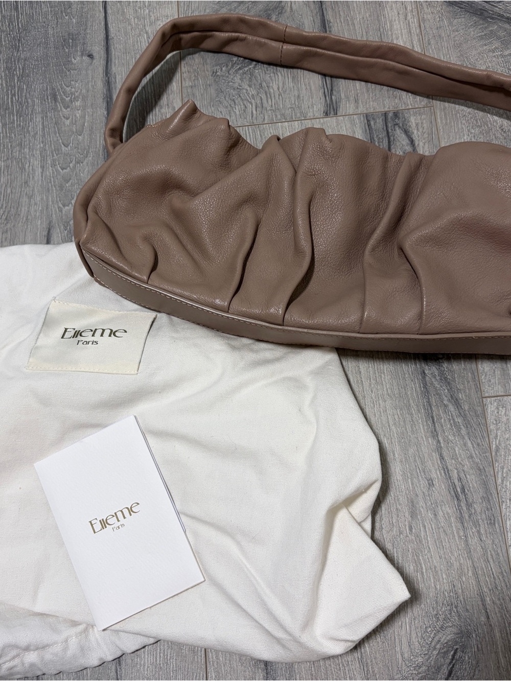 ELLEME ruched leather shoulder bag Taupe
